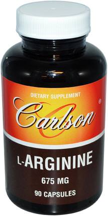 L-Arginine, 675 mg, 90 Capsules by Carlson Labs, 補充劑，氨基酸，精氨酸 HK 香港
