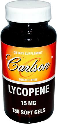 Lycopene, 15 mg, 180 Soft Gels by Carlson Labs, 補充劑，抗氧化劑，番茄紅素 HK 香港