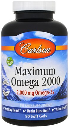 Maximum Omega 2000, 2.000 mg, 90 Softgels by Carlson Labs, 補充劑，efa omega 3 6 9（epa dha），魚油 HK 香港