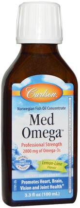 Med Omega, Norwegian Fish Oil Concentrate, Lemon-Lime Flavor, 3.3 fl oz (100 ml) by Carlson Labs, 補充劑，efa omega 3 6 9（epa dha），魚油，魚油液體 HK 香港