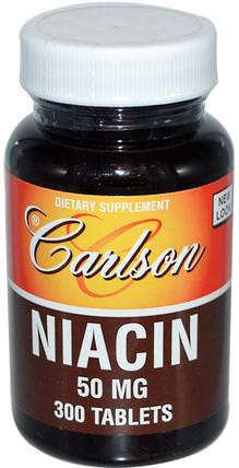Niacin, 50 mg, 300 Tablets by Carlson Labs, 維生素，維生素b，維生素b3，維生素b3 - 菸酸 HK 香港