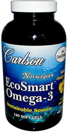 Norwegian EcoSmart Omega-3, Natural Lemon Flavor, 500 mg, 180 Softgels by Carlson Labs, 補充劑，efa omega 3 6 9（epa dha），魚油，魚油軟膠囊 HK 香港