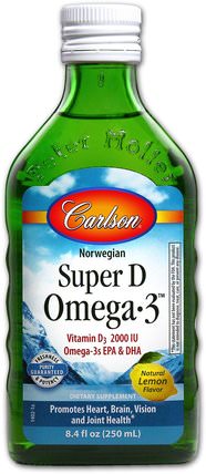 Norwegian Super D Omega3, Lemon Flavor, 8.4 fl oz (250 ml) by Carlson Labs, 維生素，維生素D3，維生素D3液體，補充劑，efa omega 3 6 9（epa dha），dha，epa HK 香港