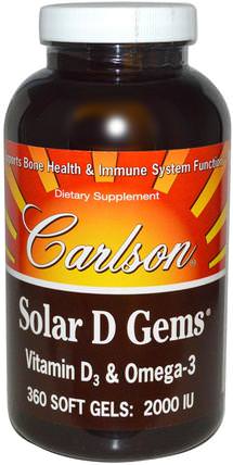 Solar D Gems, Natural Lemon Flavor, 2.000 IU, 360 Soft Gels by Carlson Labs, 補充劑，efa omega 3 6 9（epa dha），維生素 HK 香港