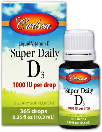 Super Daily D3, 1.000 IU, 0.35 fl oz (10.3 ml) by Carlson Labs, 維生素，維生素D3，維生素D3液體 HK 香港