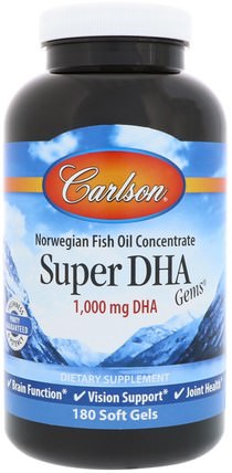 Super-DHA Gems, 180 Soft Gels by Carlson Labs, 補充劑，efa omega 3 6 9（epa dha），魚油 HK 香港