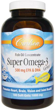 Super Omega-3 Gems, Fish Oil Concentrate, 1.000 mg, 180 Soft Gels by Carlson Labs, 補充劑，efa omega 3 6 9（epa dha），dha，epa，魚油軟膠囊 HK 香港