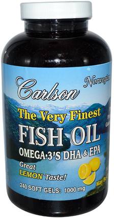 The Very Finest Fish Oil, 1000 mg, Lemon, 240 Soft Gels by Carlson Labs, 補充劑，efa omega 3 6 9（epa dha），魚油，魚油軟膠囊 HK 香港