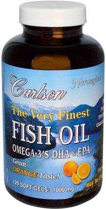 The Very Finest Fish Oil, Natural Orange, 1.000 mg, 120 Soft Gels by Carlson Labs, 補充劑，efa omega 3 6 9（epa dha），魚油，魚油軟膠囊 HK 香港