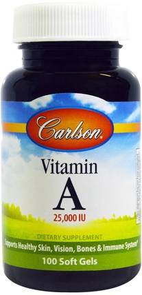 Vitamin A, 25.000 IU, 100 Soft Gels by Carlson Labs, 維生素，維生素a HK 香港