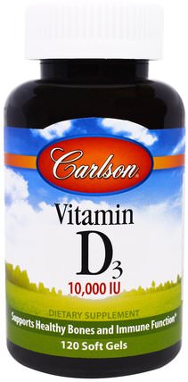 Vitamin D3, 10.000 IU, 120 Soft Gels by Carlson Labs, 維生素，維生素D3 HK 香港