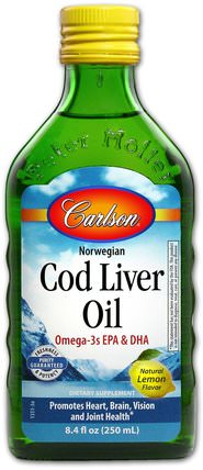 Wild Norwegian Cod Liver Oil, Natural Lemon Flavor, 8.4 fl oz (250 ml) by Carlson Labs, 補充劑，efa omega 3 6 9（epa dha），魚油，魚肝油液 HK 香港