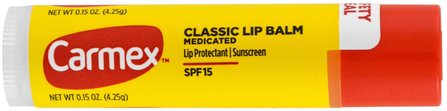 Classic Lip Balm, Medicated SPF 15.15 oz (4.25 g) by Carmex, 洗澡，美容，唇部護理，唇膏 HK 香港