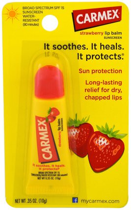 Lip Balm, Strawberry, SPF 15.35 oz (10 g) by Carmex, 洗澡，美容，唇部護理，唇膏 HK 香港