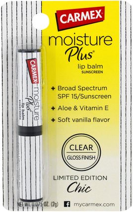 Moisture Plus Lip Balm, SPF 15, Vanilla.075 oz (2 g) by Carmex, 洗澡，美容，唇部護理，唇膏 HK 香港