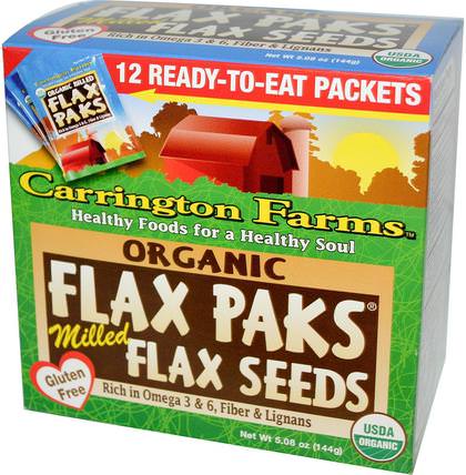 Organic Flax Paks, Milled Flax Seeds, 12 Packs.4 oz (12 g) Each by Carrington Farms, 補充劑，亞麻籽 HK 香港