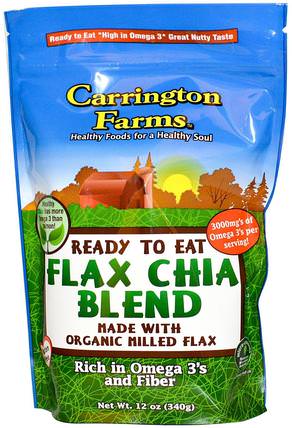 Ready To Eat, Organic Flax Chia Blend, 12 oz (340 g) by Carrington Farms, 補充劑，亞麻籽，efa omega 3 6 9（epa dha），正大種子 HK 香港