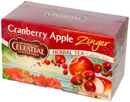 Herbal Tea, Cranberry Apple Zinger, Caffeine Free, 20 Tea Bags, 1.5 oz (42 g) by Celestial Seasonings, 天體調味料，食物，涼茶 HK 香港