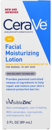 AM Facial Moisturizing Lotion, SPF 30, 3 fl oz (89 ml) by CeraVe, 美容，面部護理，防曬霜，spf 30-45 HK 香港