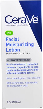 PM Facial Moisturizing Lotion, 3 fl oz (89 ml) by CeraVe, 美容，面部護理，面霜，乳液，健康，皮膚，晚霜 HK 香港