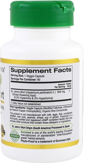cgn euroherbs，健康，抗壓力 - California Gold Nutrition, CGN, EuroHerbs St. Johns Wort Extract, 300 mg, 60 Veggie Caps