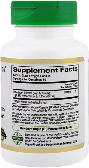 cgn euroherbs，健康 - California Gold Nutrition, CGN, EuroHerbs, Hawthorn Extract, 300 mg, 60 Veggie Caps