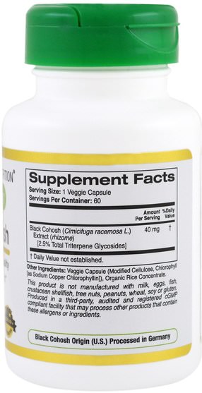 cgn euroherbs，健康，女性 - California Gold Nutrition, CGN, EuroHerbs, Black Cohosh Extract, 40 mg, 60 Veggie Caps