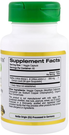 cgn euroherbs，草藥 - California Gold Nutrition, CGN, EuroHerbs, Nettle Root Extract, 250 mg, 60 Veggie Caps
