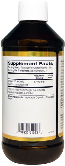 免疫系統，健康，接骨木（接骨木） - California Gold Nutrition, CGN, Sambucus, Organic Elderberry Syrup, Alcohol Free, 8 fl oz (237 ml)