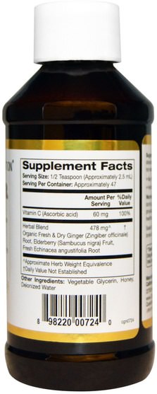 免疫系統，健康，免疫系統 - California Gold Nutrition, CGN, Zingiber Immune, Ginger + Sambucus + Echinacea, Alcohol Free, 4 fl oz (118 ml)