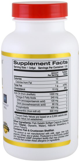 cgn磷蝦油，補充劑，efa omega 3 6 9（epa dha） - California Gold Nutrition, CGN, Antarctic Krill Oil, with Astaxanthin, RIMFROST, Natural Strawberry & Lemon Flavor, 1000 mg, 120 Fish Gelatin Softgels