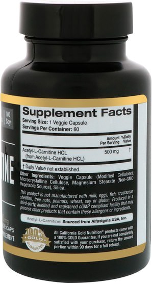 cgn純運動，cgn氨基酸，抗衰老 - California Gold Nutrition, CGN, Sport, Acetyl-L-Carnitine, 500 mg, 60 Veggie Caps
