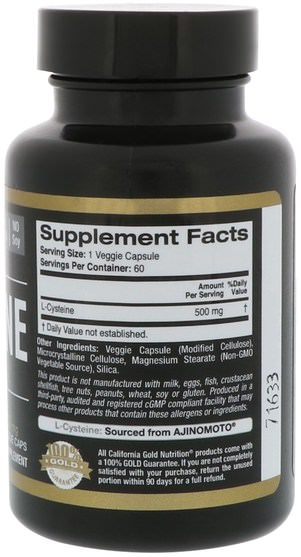 cgn純運動，cgn氨基酸 - California Gold Nutrition, CGN, Sport, L-Cysteine, AjiPure, 500 mg, 60 Veggie Caps