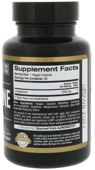 cgn純運動，cgn氨基酸 - California Gold Nutrition, CGN, Sport, L-Glutamine, AjiPure, 1000 mg, 60 Veggie Caps