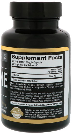 cgn純運動，cgn氨基酸 - California Gold Nutrition, CGN, Sport, L-Taurine, 1000 mg, 60 Veggie Caps