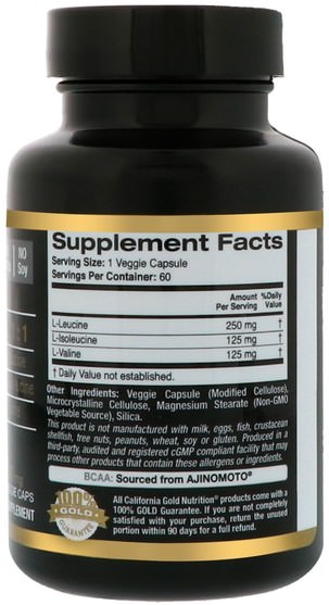 cgn純運動，補充劑，bcaa（支鏈氨基酸），cgn bcaas - California Gold Nutrition, CGN, Sport, BCAA, 500 mg, 60 Veggie Caps