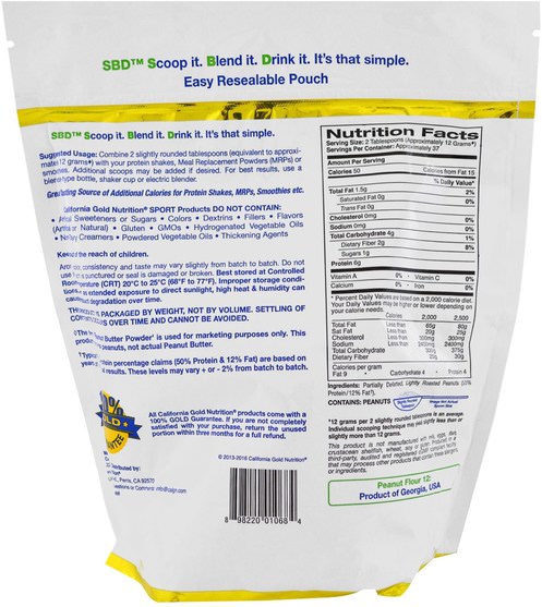 cgn純運動，補品，蛋白質 - California Gold Nutrition, CGN, Peanut Butter Powder, 12% Fat, Gluten Free, 16 oz (454 g)