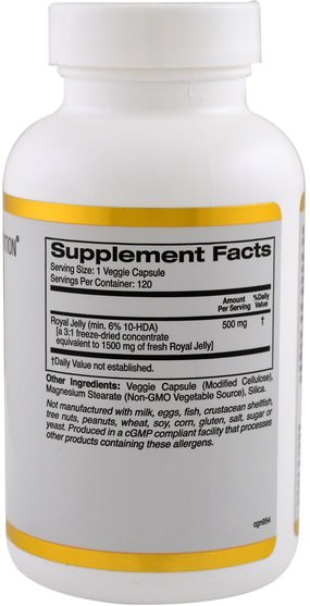 cgn蜂王漿，補品，蜂王漿 - California Gold Nutrition, CGN, Royal Jelly, 500 mg, 120 Veggie Caps