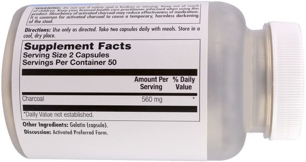 健康 - KAL, Charcoal Activated, 280 mg, 100 Capsules