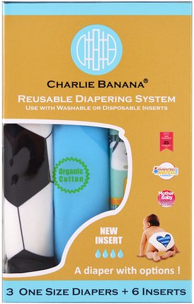 Reusable Diapering System, One Size Diapers, Boy, 3 Diapers + 6 Inserts by Charlie Banana, 兒童健康，尿布 HK 香港