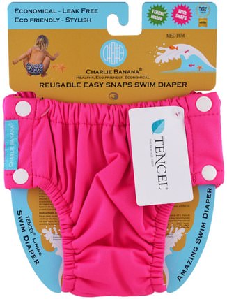 Reusable Easy Snaps Swim Diaper, Hot Pink, Medium, 1 Diaper by Charlie Banana, 兒童健康，尿布 HK 香港