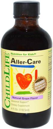 Essentials, Aller-Care, Natural Grape Flavor, 4 fl oz (118.5 ml) by ChildLife, 健康，過敏，過敏，兒童健康，補充兒童 HK 香港