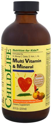 Essentials, Multi Vitamin & Mineral, Natural Orange/Mango Flavor, 8 fl oz (237 ml) by ChildLife, 維生素，多種維生素，兒童多種維生素，液體多種維生素 HK 香港