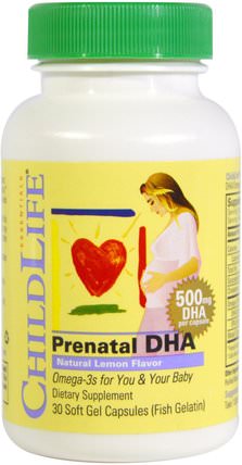 Prenatal DHA, Natural Lemon Flavor, 500 mg, 30 Soft Gel Capsules by ChildLife, 補充劑，efa omega 3 6 9（epa dha），dha，epa，健康，懷孕 HK 香港