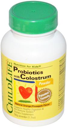 Probiotics, With Colostrum, Powder, Natural Orange/Pineapple Flavor, 1.7 oz (50 g) by ChildLife, 補充劑，牛製品，初乳，益生菌，兒童益生菌 HK 香港