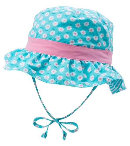 兒童健康，嬰兒，兒童，iplay太陽鏡 - iPlay Classic Reversible Ruffle Bucket Sun Protection Hat, 9-18 Months, Aqua Daisy
