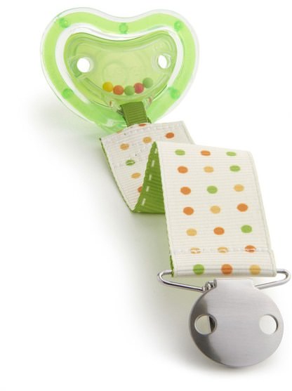 兒童健康，嬰兒，兒童，奶嘴，嬰兒及兒童產品 - Munchkin, Latch, Lightweight Pacifier & Rattle Clip, 6+ Months, 1 Pacifier & Designer Clip