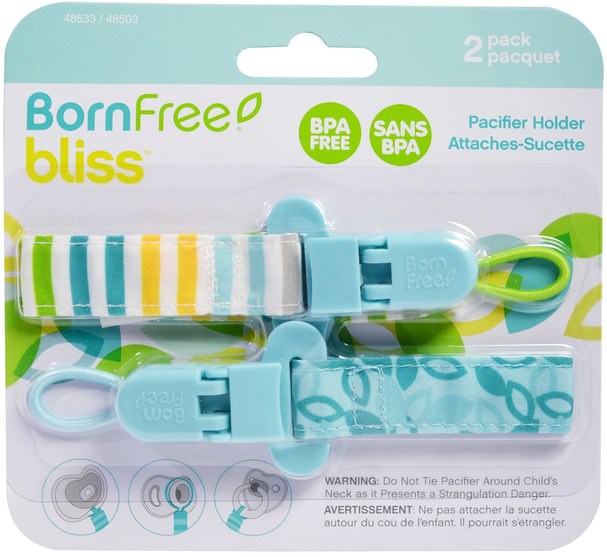 兒童健康，嬰兒，兒童，奶嘴 - Born Free, Bliss, Pacifier Holder, 2 Pack