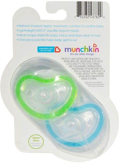 兒童健康，嬰兒，兒童，奶嘴 - Munchkin, Latch, Lightweight Pacifiers, 0 + Months, 2 Pacifiers