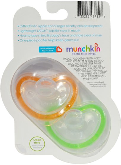 兒童健康，嬰兒，兒童，奶嘴 - Munchkin, Latch, Lightweight Pacifiers, 6 + Months, 2 Pacifiers